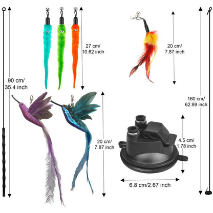 2 Wands with Base & 6 Feather Interactive Cat Toy Set